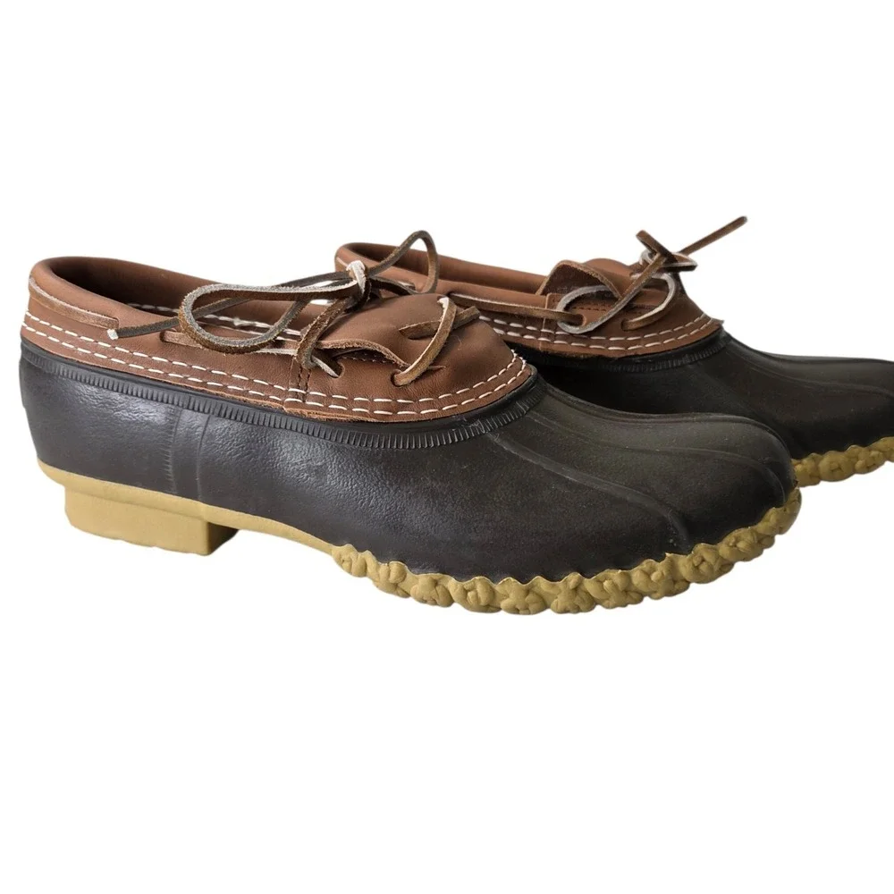 L.L.‎ Bean Mens Bean Boots Low Cut SZ 7N Brown Leather Rubber Shoes Waterproof